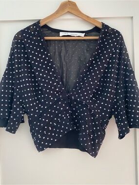IRO Black Lacey Sheer Sparkling 3D Polka-Dot Blouse